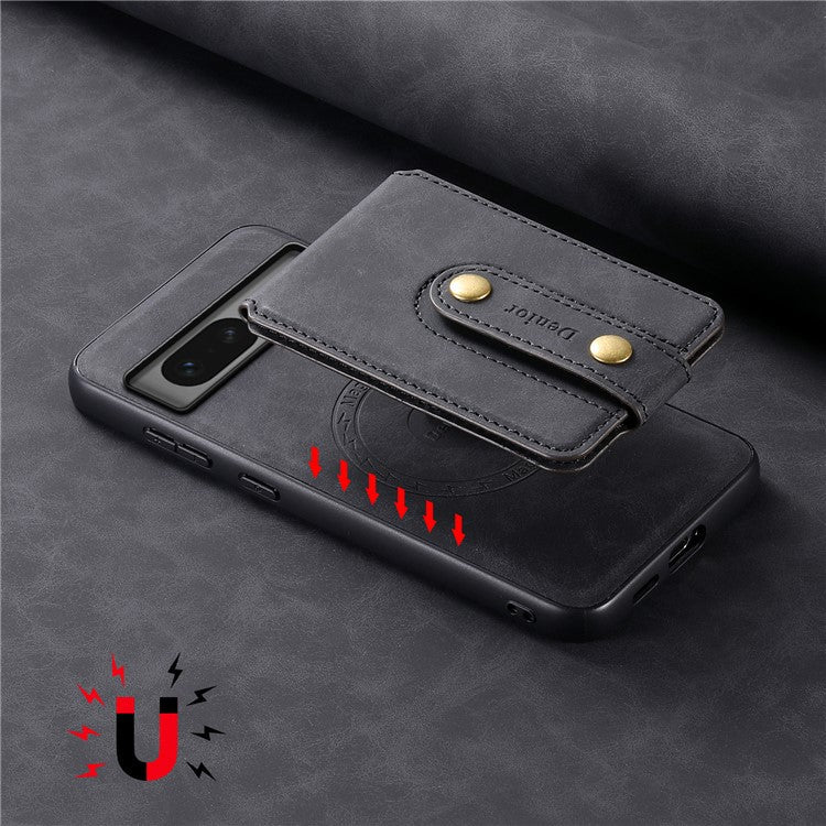 DENIOR D14 For Google Pixel 7 5G Magnetic Case 2 in 1 Detachable PU+PC+TPU Phone Cover - Black