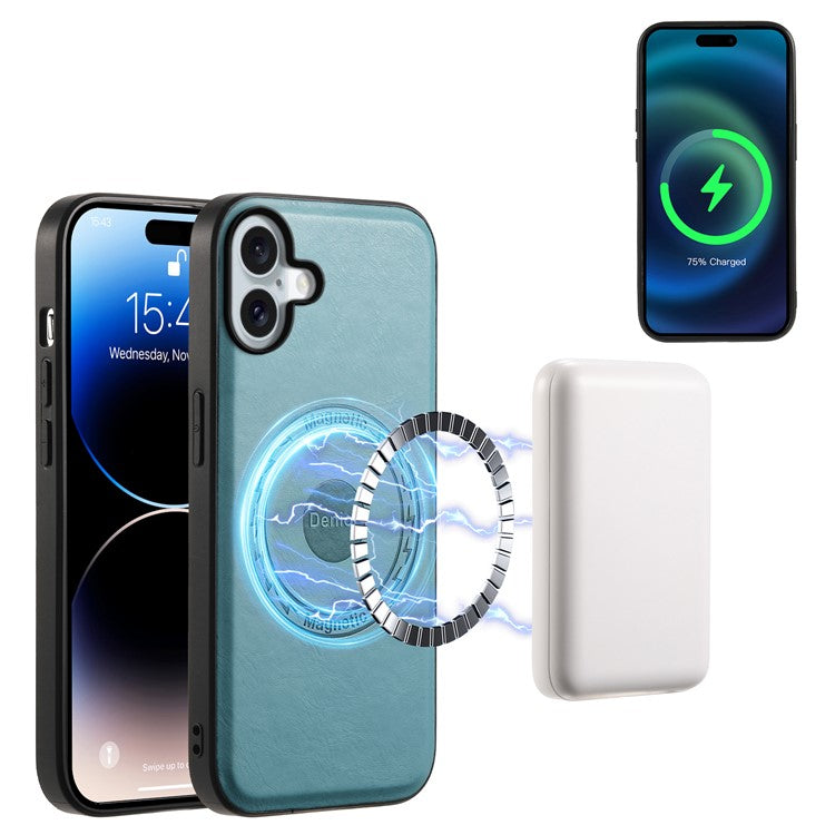 DENIOR A10 for iPhone 16 Plus Case Leather TPU PC Hybrid Phone Cover Compatible with MagSafe - Blue