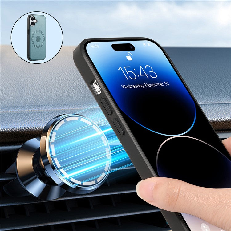 DENIOR A10 for iPhone 16 Plus Case Leather TPU PC Hybrid Phone Cover Compatible with MagSafe - Blue