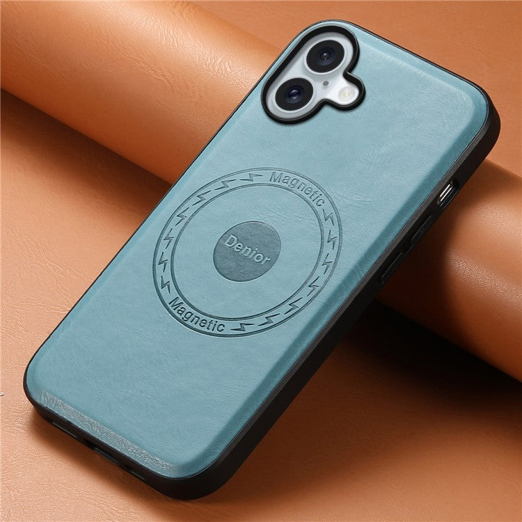 DENIOR A10 for iPhone 16 Plus Case Leather TPU PC Hybrid Phone Cover Compatible with MagSafe - Blue