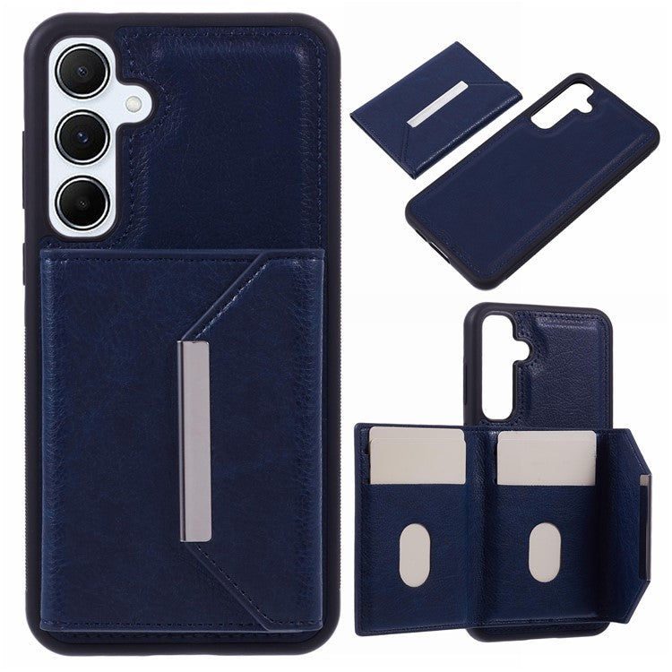 For Samsung Galaxy A14 5G / A14 4G Kickstand Case PU+TPU Phone Cover Card Holder - Sapphire