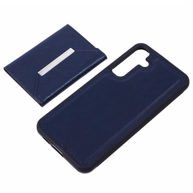 For Samsung Galaxy A14 5G / A14 4G Kickstand Case PU+TPU Phone Cover Card Holder - Sapphire