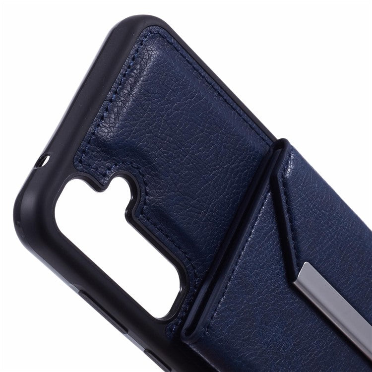 For Samsung Galaxy A14 5G / A14 4G Kickstand Case PU+TPU Phone Cover Card Holder - Sapphire