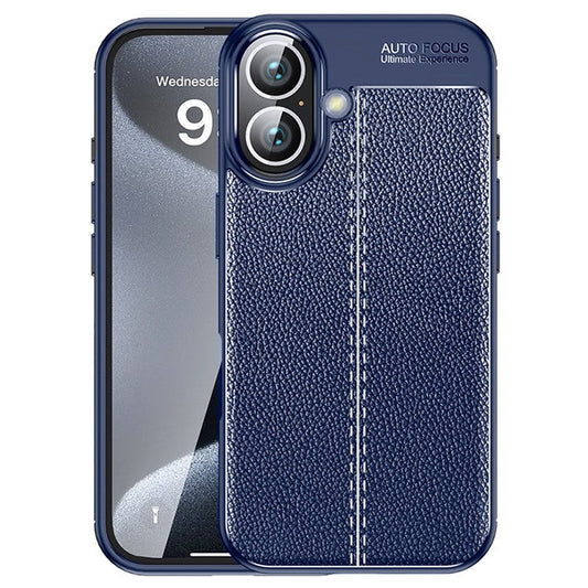 For iPhone 16 Case Litchi Texture Back TPU Phone Cover - Blue