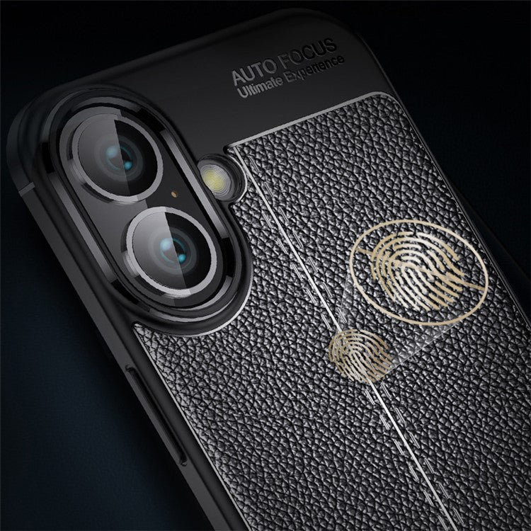 For iPhone 16 Case Litchi Texture Back TPU Phone Cover - Blue