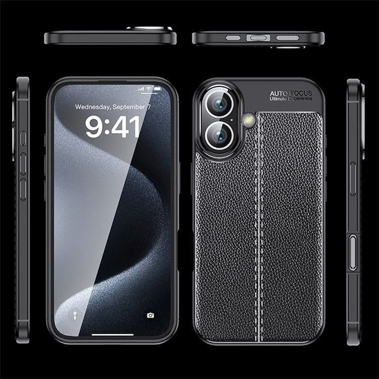 For iPhone 16 Case Litchi Texture Back TPU Phone Cover - Blue