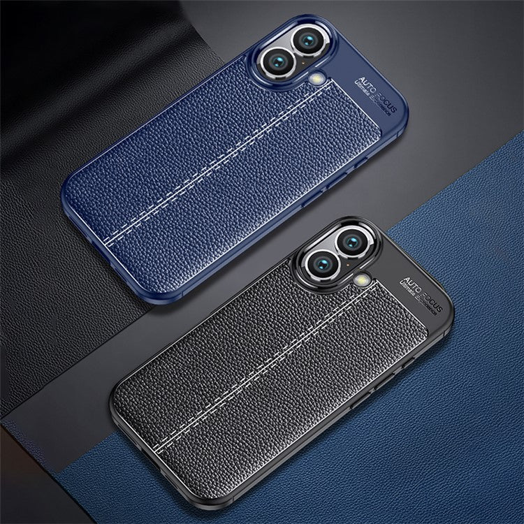 For iPhone 16 Case Litchi Texture Back TPU Phone Cover - Blue