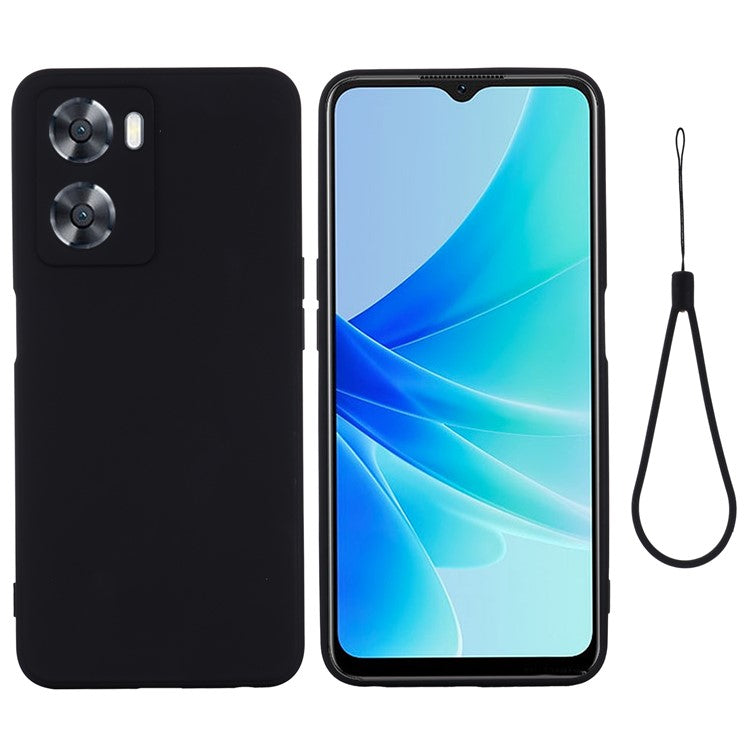 For OnePlus Nord N20 SE 4G Case Anti-Scratch Liquid Silicone Phone Cover with Hand Strap - Black
