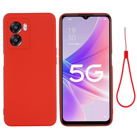 For OnePlus Nord N300 5G Case Liquid Silicone Slim Phone Cover with Wrist Strap - Red