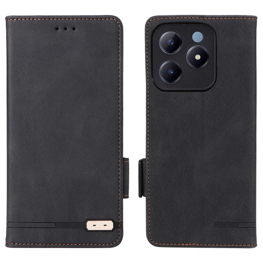 For Realme C63 4G /  C61 4G Wallet Phone Case Leather Flip Cover Hardware Decor - Black