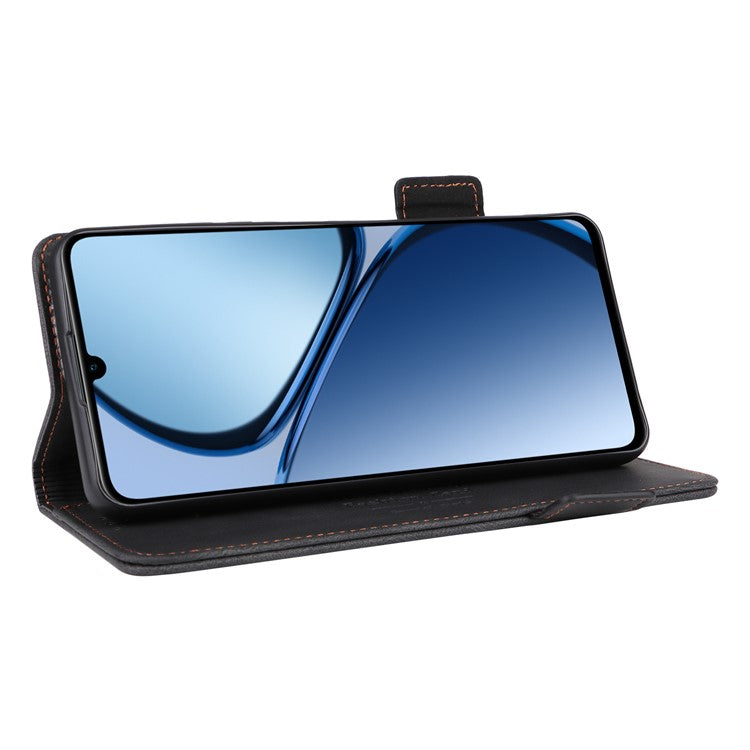 For Realme C63 4G /  C61 4G Wallet Phone Case Leather Flip Cover Hardware Decor - Black