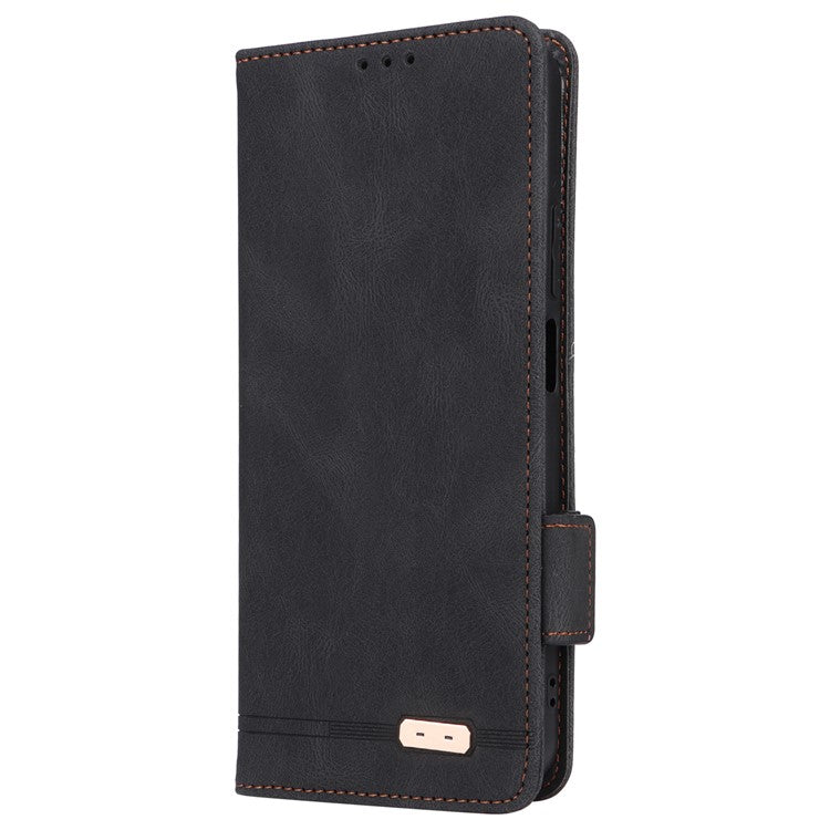 For Realme C63 4G /  C61 4G Wallet Phone Case Leather Flip Cover Hardware Decor - Black