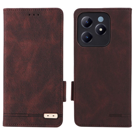 For Realme C63 4G /  C61 4G Wallet Phone Case Leather Flip Cover Hardware Decor - Coffee