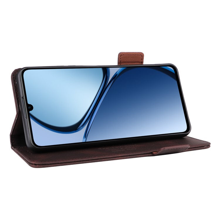 For Realme C63 4G /  C61 4G Wallet Phone Case Leather Flip Cover Hardware Decor - Coffee