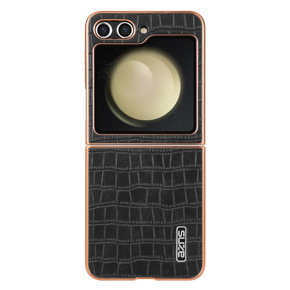 AZNS For Samsung Galaxy Z Flip7 FE 5G / Z Flip6 5G Case Crocodile Pattern PU Leather Phone Cover - Black