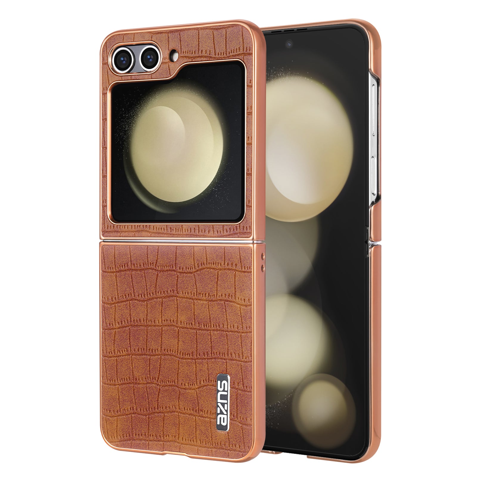 AZNS For Samsung Galaxy Z Flip6 5G Case Crocodile Pattern PU Leather Phone Cover - Brown