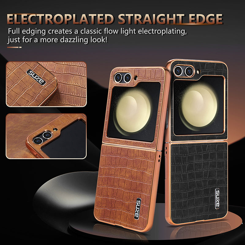 AZNS For Samsung Galaxy Z Flip6 5G Case Crocodile Pattern PU Leather Phone Cover - Brown