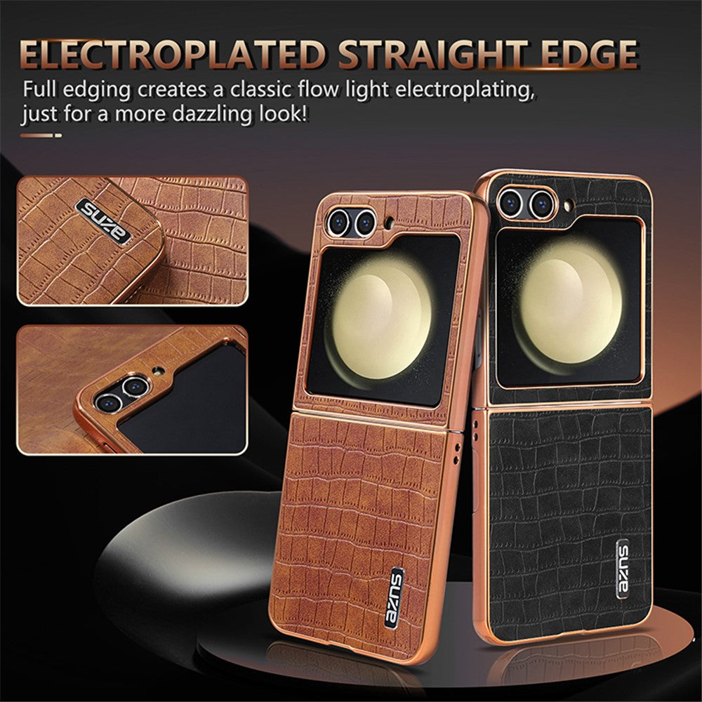 AZNS For Samsung Galaxy Z Flip7 FE 5G / Z Flip6 5G Case Crocodile Pattern PU Leather Phone Cover - Brown