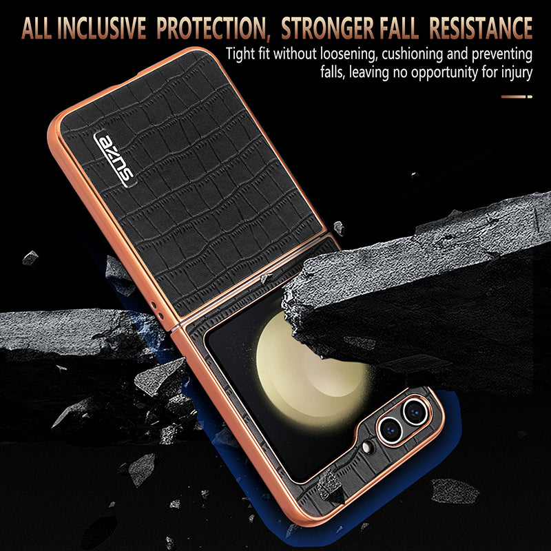 AZNS For Samsung Galaxy Z Flip6 5G Case Crocodile Pattern PU Leather Phone Cover - Brown