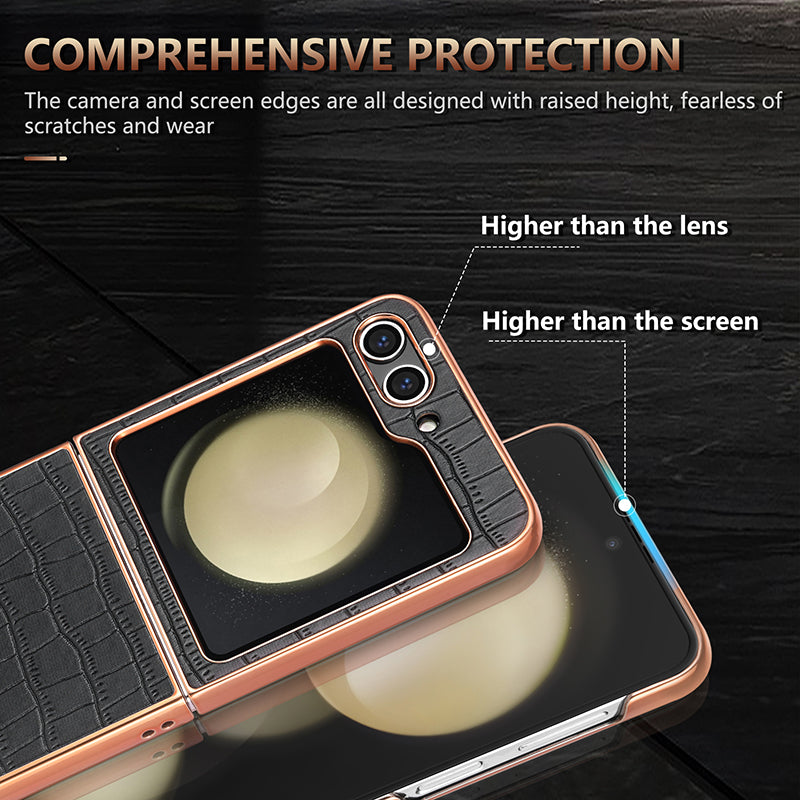 AZNS For Samsung Galaxy Z Flip6 5G Case Crocodile Pattern PU Leather Phone Cover - Brown