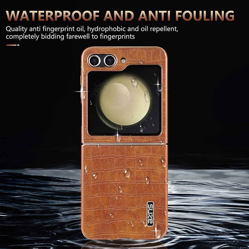 AZNS For Samsung Galaxy Z Flip6 5G Case Crocodile Pattern PU Leather Phone Cover - Brown