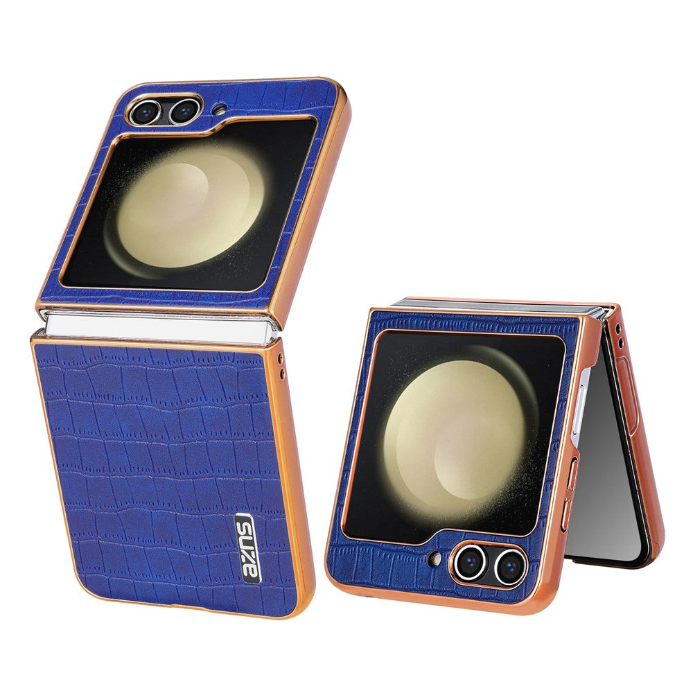 AZNS For Samsung Galaxy Z Flip7 FE 5G / Z Flip6 5G Case Crocodile Pattern PU Leather Phone Cover - Blue