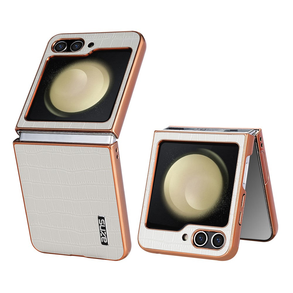 AZNS For Samsung Galaxy Z Flip7 FE 5G / Z Flip6 5G Case Crocodile Pattern PU Leather Phone Cover - White