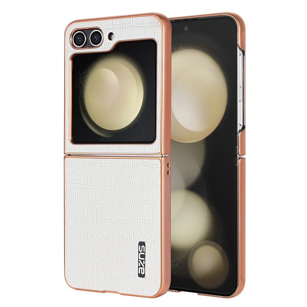 AZNS For Samsung Galaxy Z Flip7 FE 5G / Z Flip6 5G Case Crocodile Pattern PU Leather Phone Cover - White