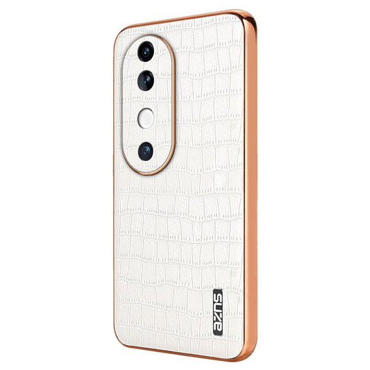 AZNS For vivo S19 5G Case PU Leather Classic Crocodile Pattern Phone Cover - White
