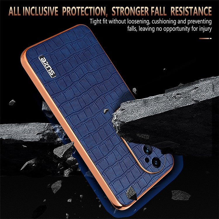 AZNS For vivo S19 Pro 5G Case PU+TPU Electroplating Phone Cover Crocodile Texture - Brown