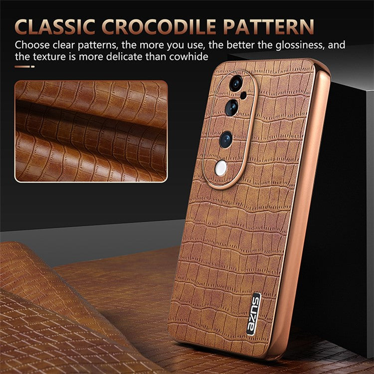 AZNS For vivo S19 Pro 5G Case PU+TPU Electroplating Phone Cover Crocodile Texture - Brown