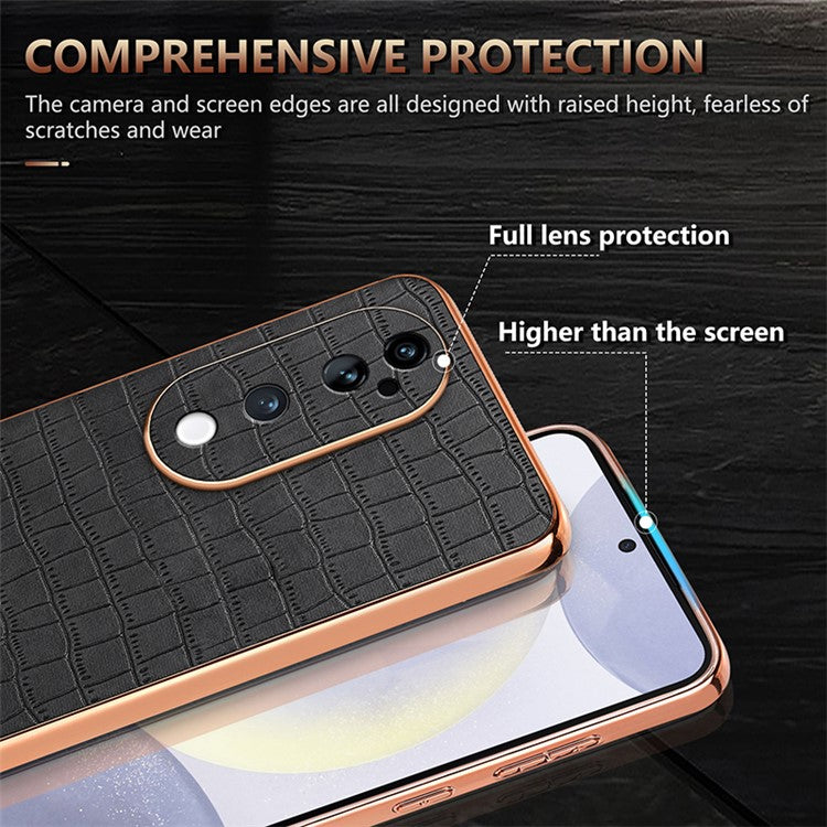 AZNS For vivo S19 Pro 5G Case PU+TPU Electroplating Phone Cover Crocodile Texture - Brown
