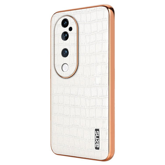 AZNS For vivo S19 Pro 5G Case PU+TPU Electroplating Phone Cover Crocodile Texture - White