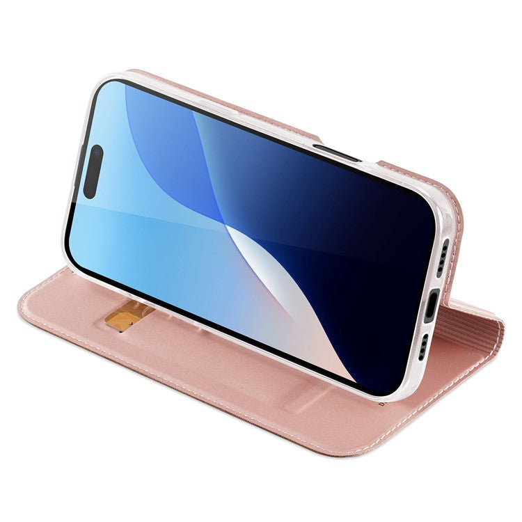 DUX DUCIS Skin Pro Series For iPhone 16 Pro Case Card Holder PU Leather Flip Phone Cover - Pink
