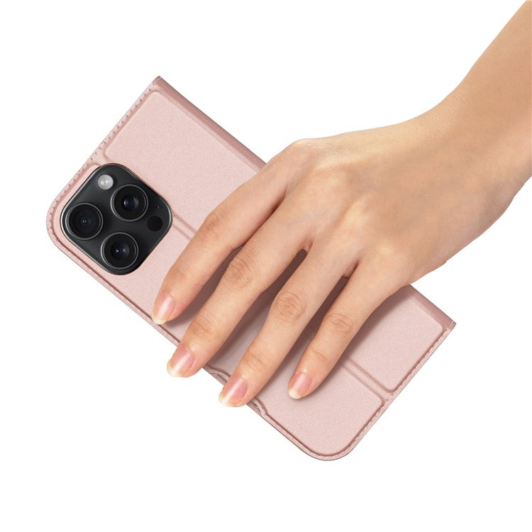DUX DUCIS Skin Pro Series For iPhone 16 Pro Case Card Holder PU Leather Flip Phone Cover - Pink