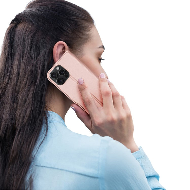 DUX DUCIS Skin Pro Series For iPhone 16 Pro Case Card Holder PU Leather Flip Phone Cover - Pink