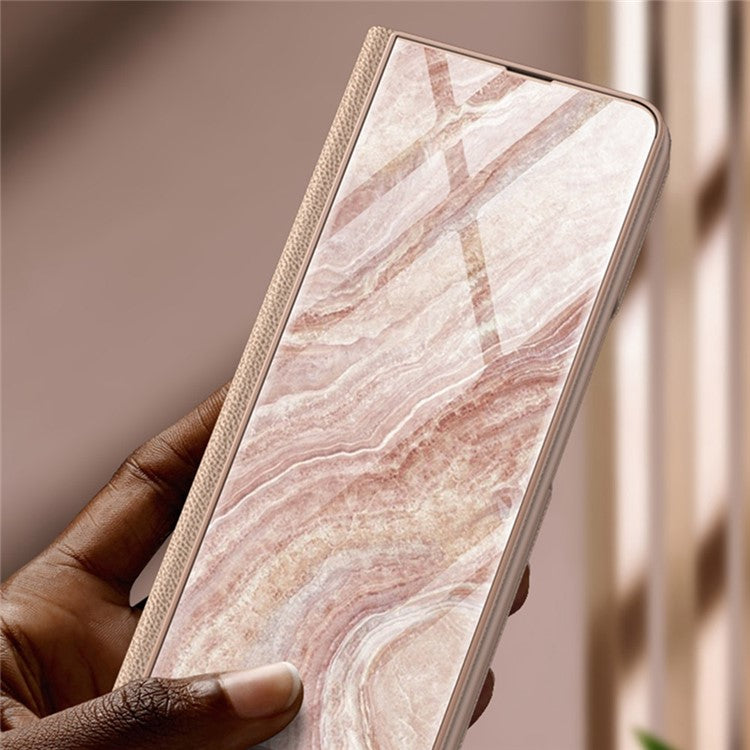 GKK For Samsung Galaxy Z Fold4 5G Marble Pattern Tempered Glass Cover Stand Full Protection PU Leather Phone Case - Marble Pattern 11