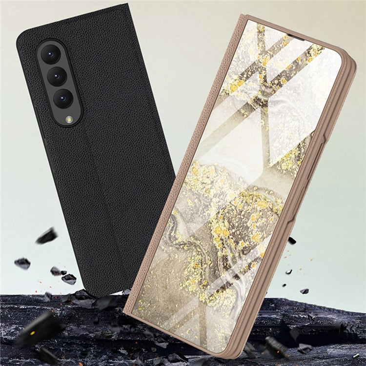 GKK For Samsung Galaxy Z Fold4 5G Marble Pattern Tempered Glass Cover Stand Full Protection PU Leather Phone Case - Marble Pattern 11