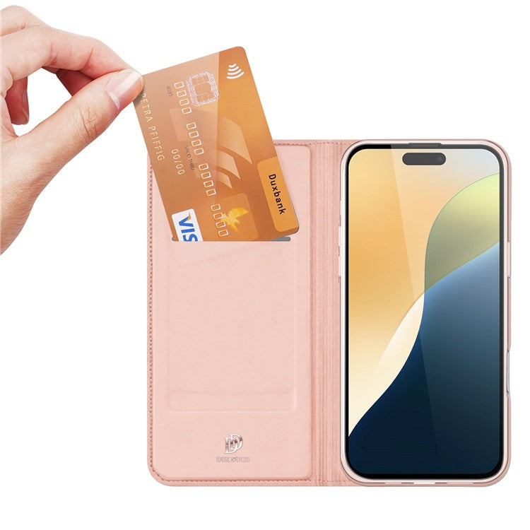 DUX DUCIS Skin Pro Series For iPhone 16 Case Leather Flip Phone Cover with Card Slots - Pink