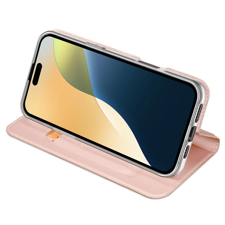 DUX DUCIS Skin Pro Series For iPhone 16 Case Leather Flip Phone Cover with Card Slots - Pink