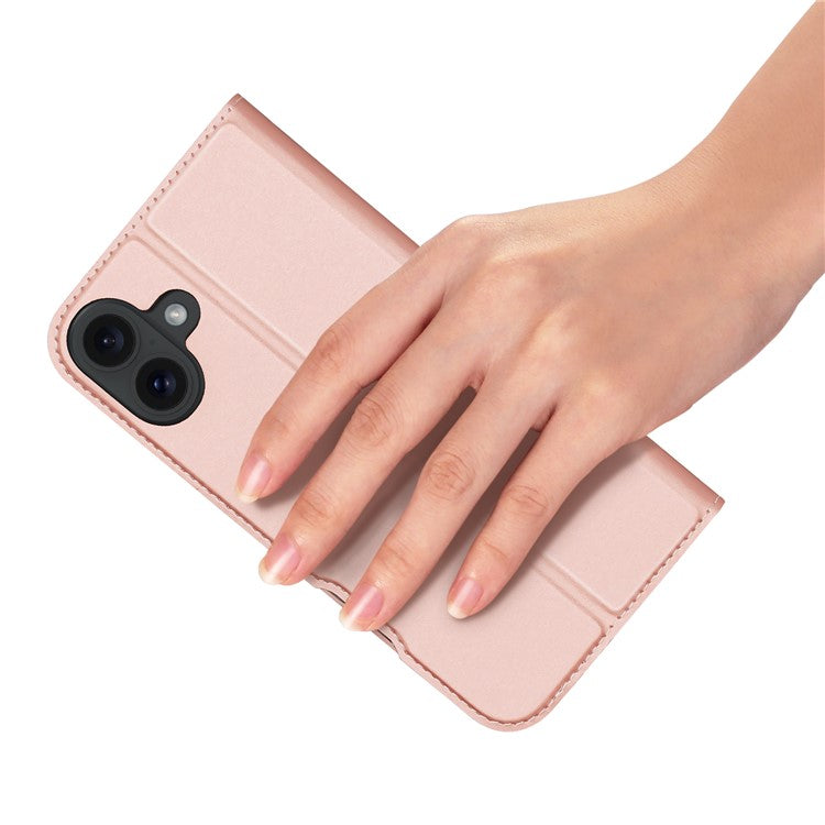 DUX DUCIS Skin Pro Series For iPhone 16 Case Leather Flip Phone Cover with Card Slots - Pink