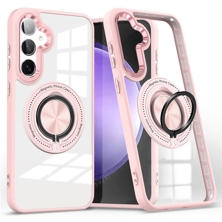 For Samsung Galaxy S25 / S24 Magnetic Case Ring Kickstand PC+TPU Anti-Drop Phone Cover - Pink