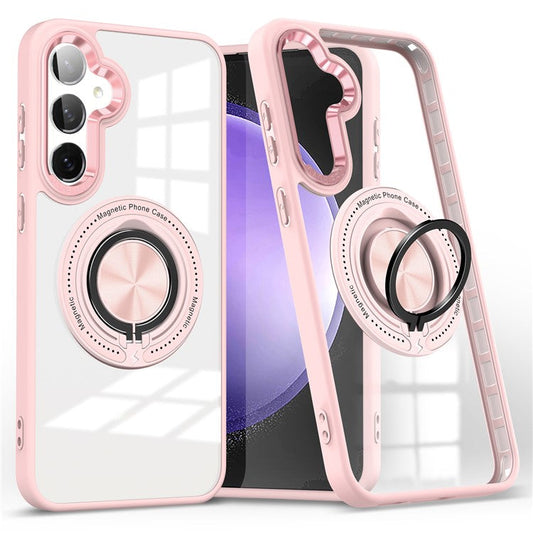For Samsung Galaxy S25 / S24 Magnetic Case Ring Kickstand PC+TPU Anti-Drop Phone Cover - Pink