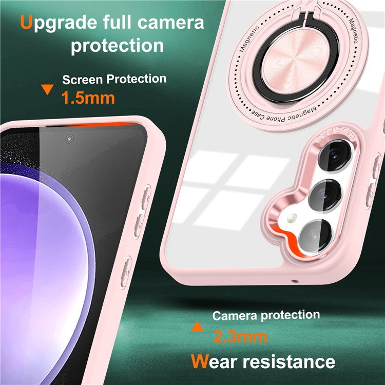 For Samsung Galaxy S25 / S24 Magnetic Case Ring Kickstand PC+TPU Anti-Drop Phone Cover - Pink