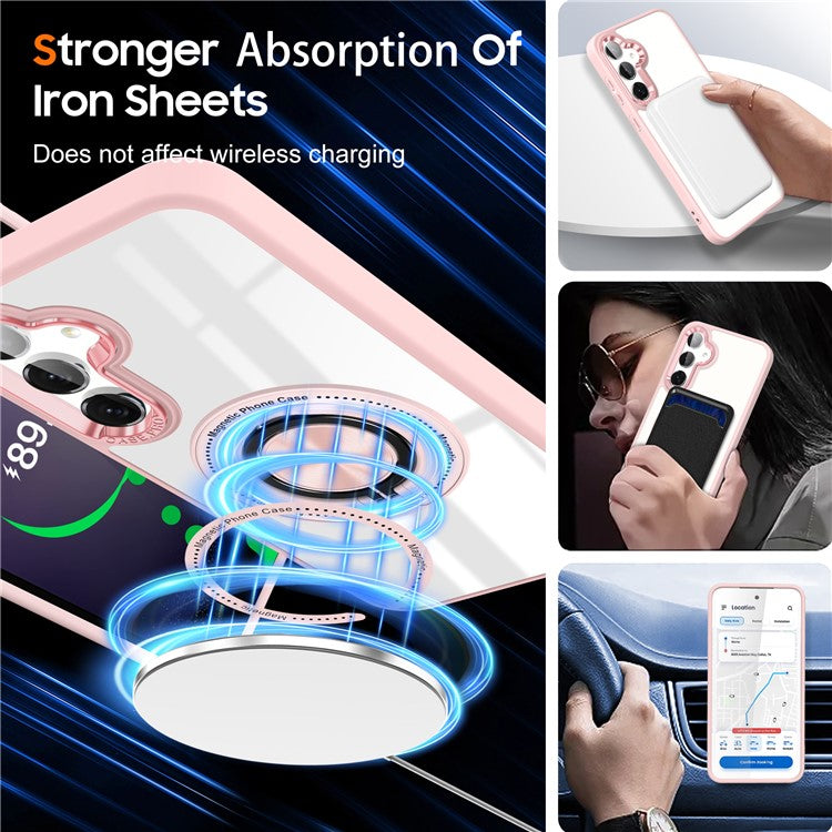 For Samsung Galaxy S25 / S24 Magnetic Case Ring Kickstand PC+TPU Anti-Drop Phone Cover - Pink