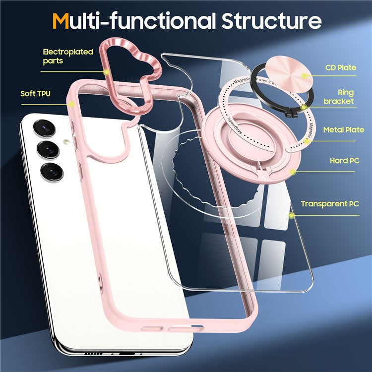 For Samsung Galaxy S25 / S24 Magnetic Case Ring Kickstand PC+TPU Anti-Drop Phone Cover - Pink