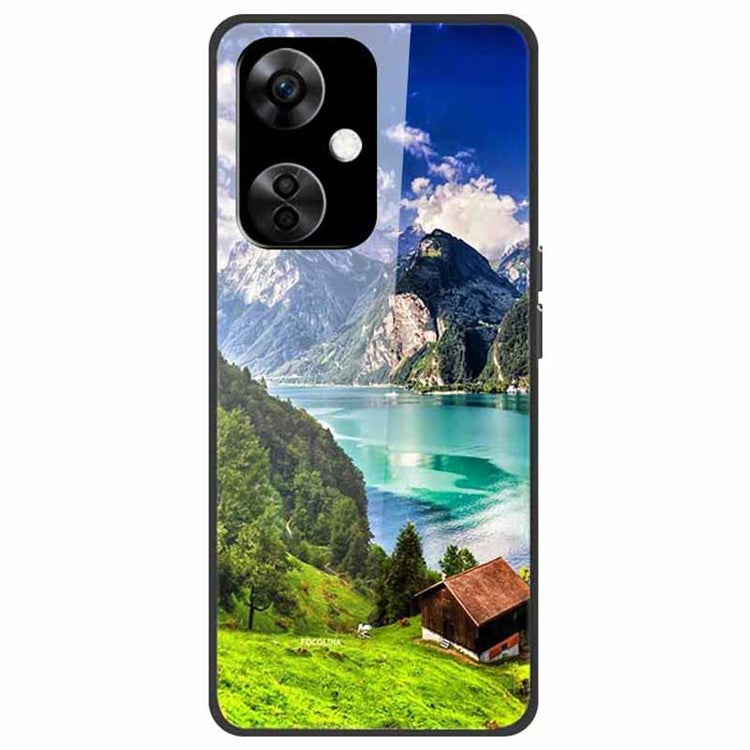 For OnePlus Nord CE3 5G Case Pattern Printing Tempered Glass Cell Phone Cover - Green Mountain Cabin