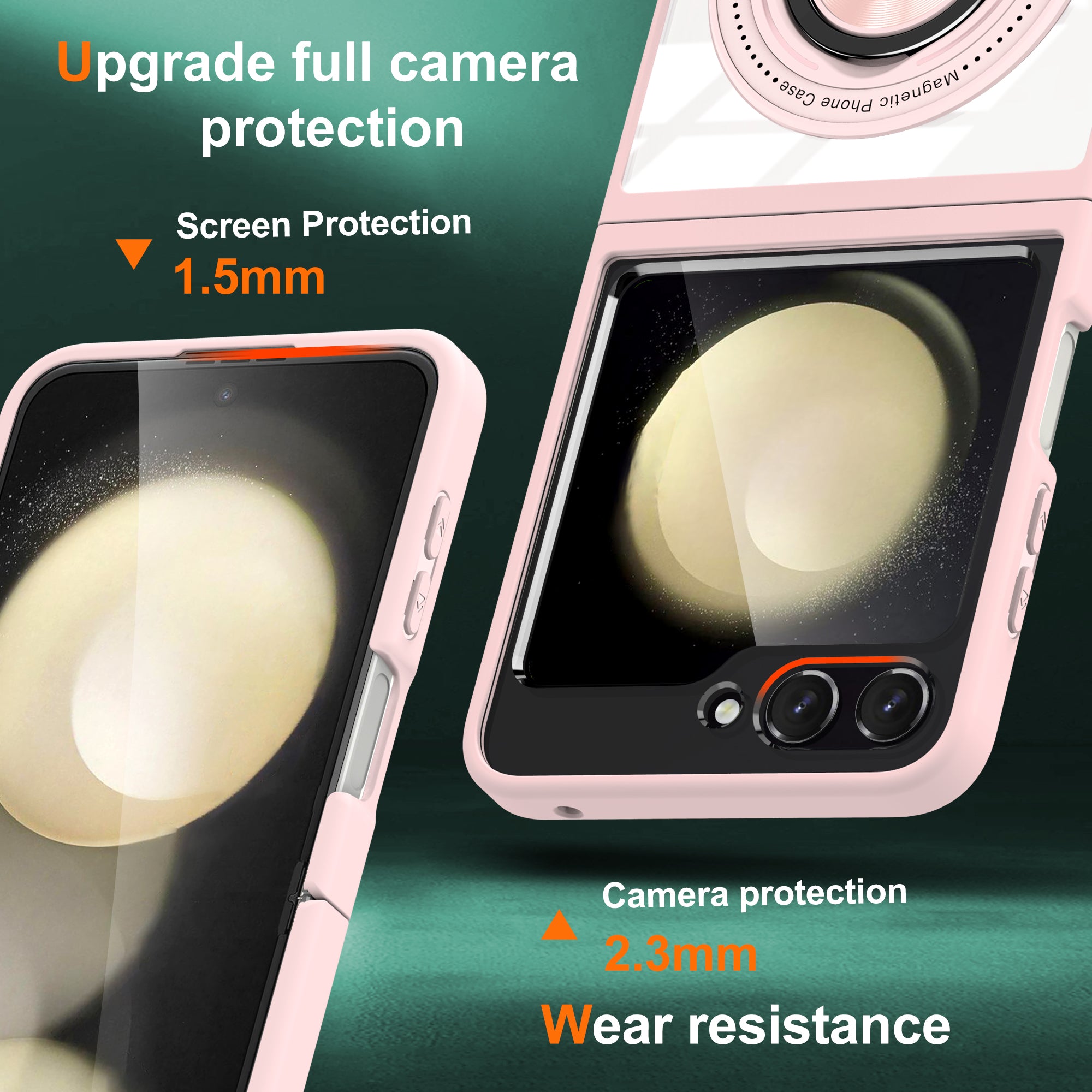 For Samsung Galaxy Z Flip6 5G Magnetic Case TPU Frame Clear PC Back Kickstand Phone Cover - Pink