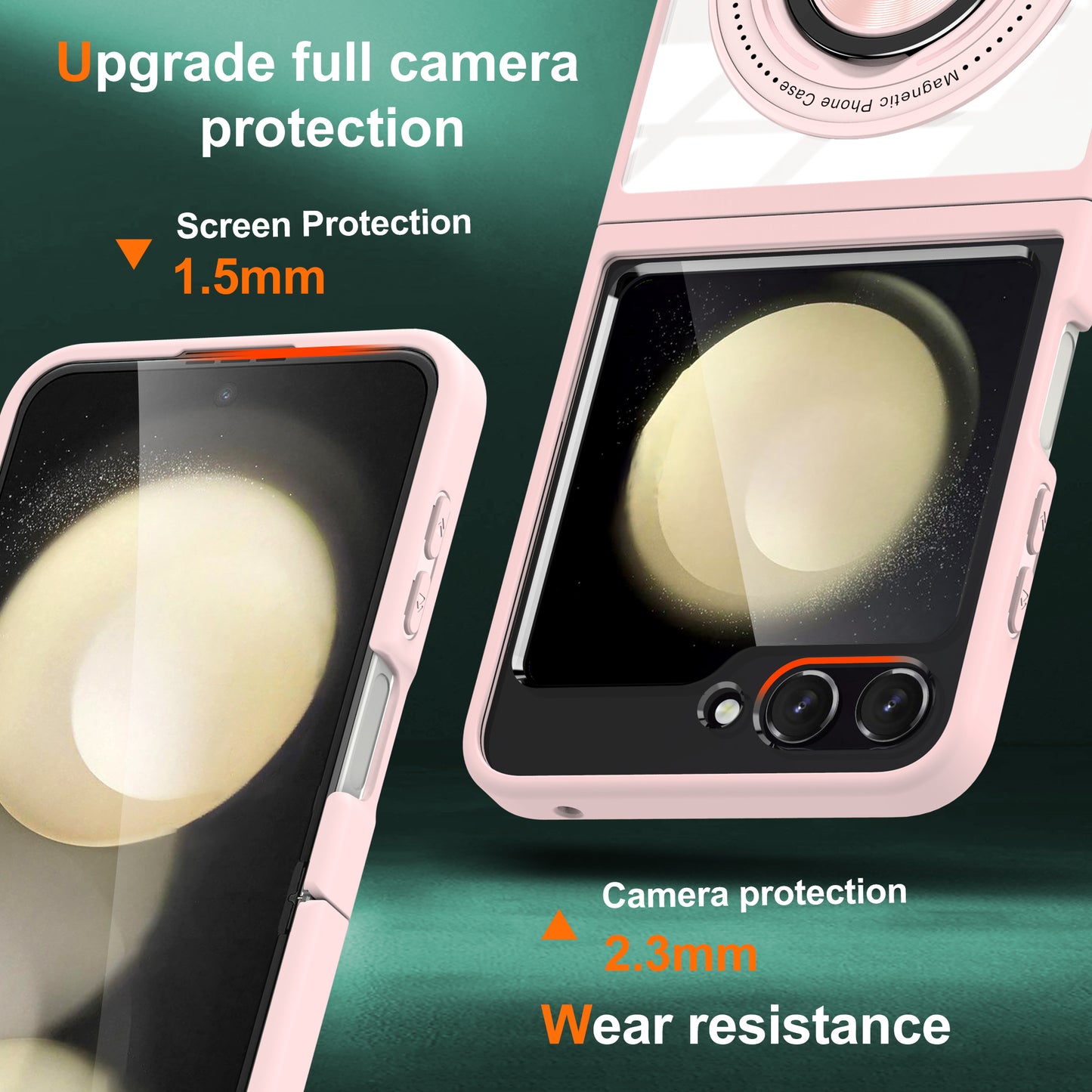 For Samsung Galaxy Z Flip6 5G Magnetic Case TPU Frame Clear PC Back Kickstand Phone Cover - Pink