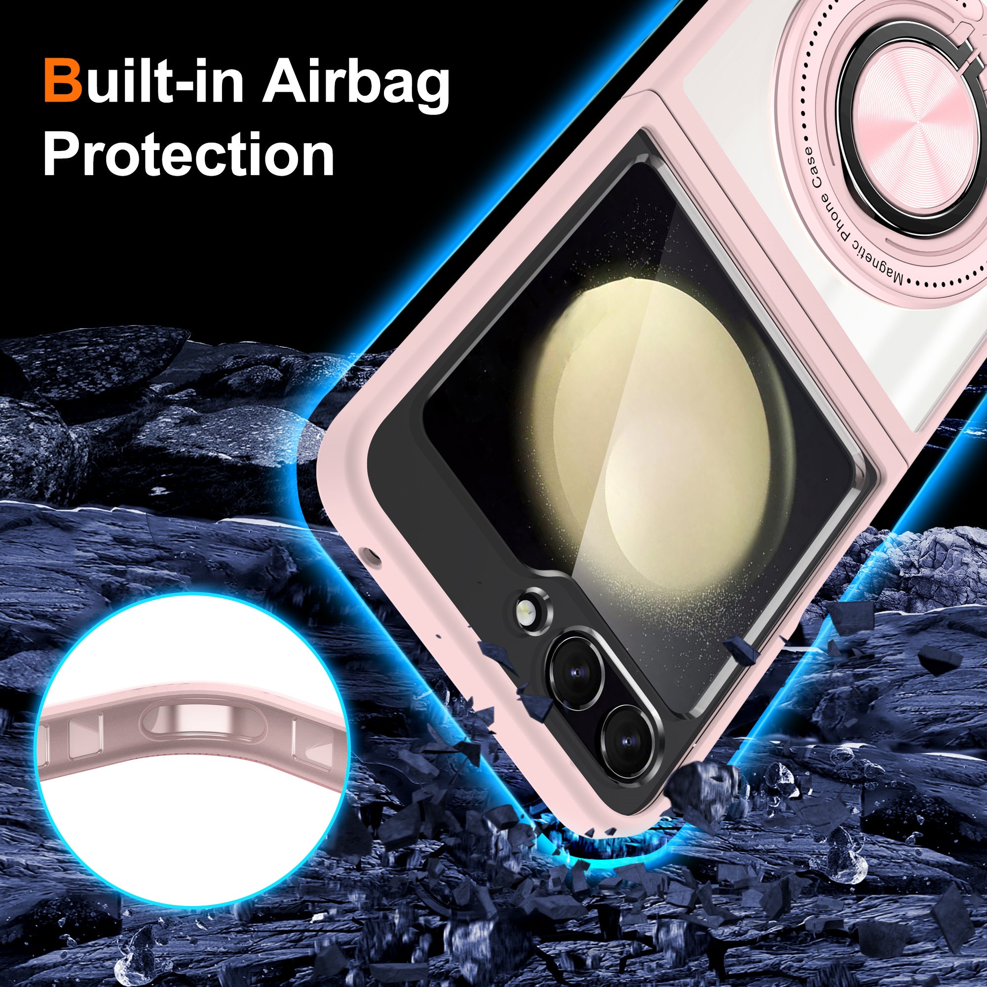 For Samsung Galaxy Z Flip6 5G Magnetic Case TPU Frame Clear PC Back Kickstand Phone Cover - Pink